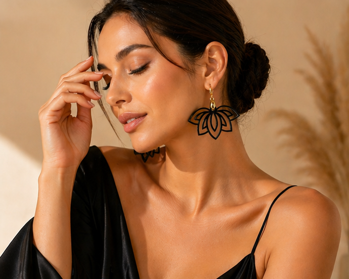 Boucles d'oreilles Lotus - Noir Élégance
