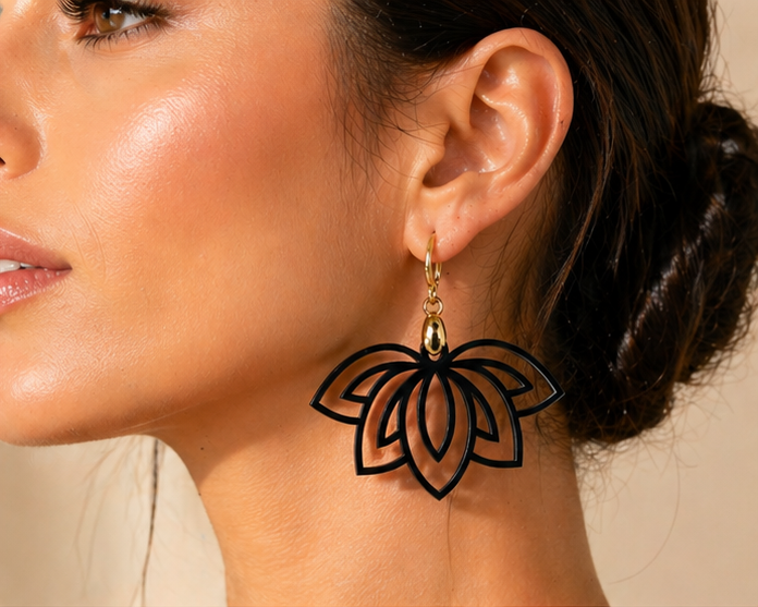 Boucles d'oreilles Lotus - Noir Élégance