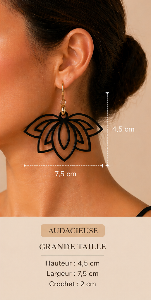 Boucles d'oreilles Lotus - Noir Élégance