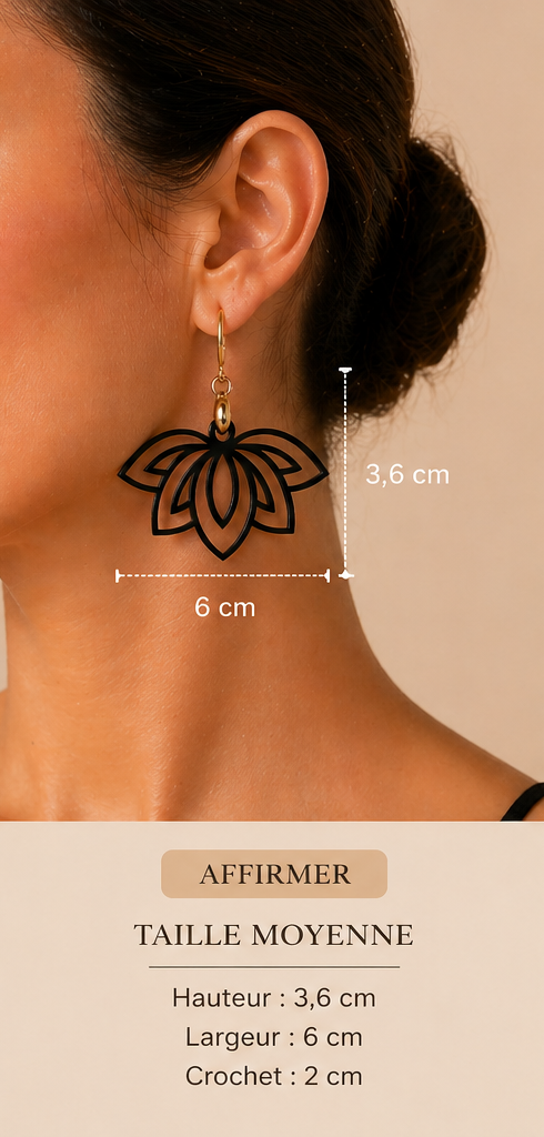Boucles d'oreilles Lotus - Noir Élégance