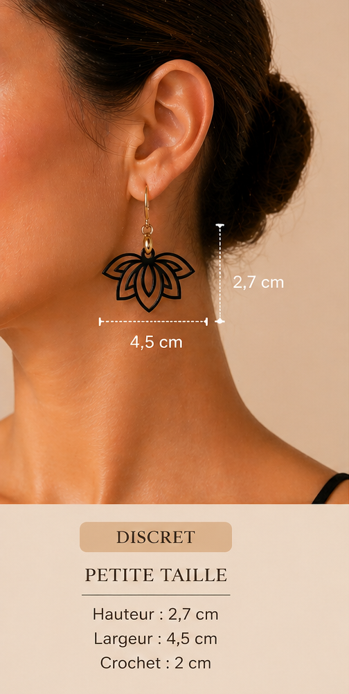 Boucles d'oreilles Lotus - Noir Élégance