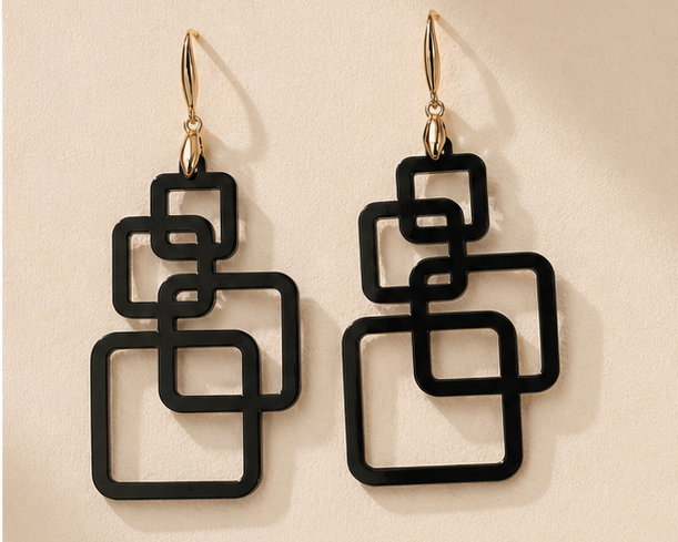 Boucles d'oreilles Graphique - Noir Élégance