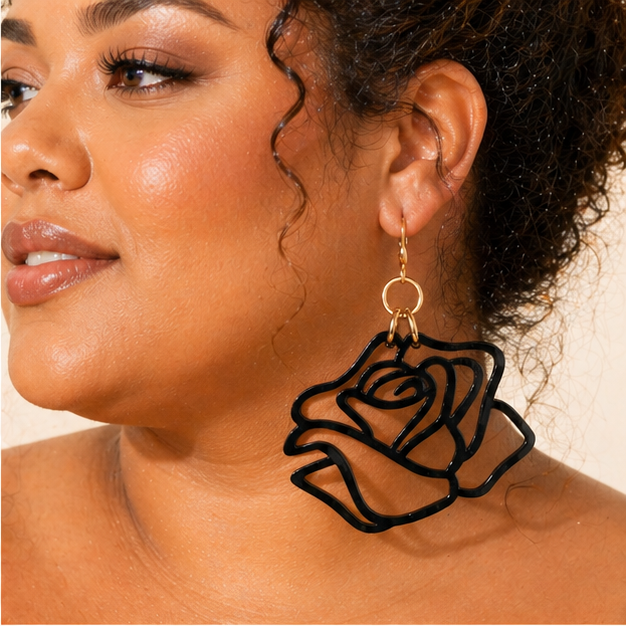 Boucles d'oreilles Rose Graphique - Noir Élégance